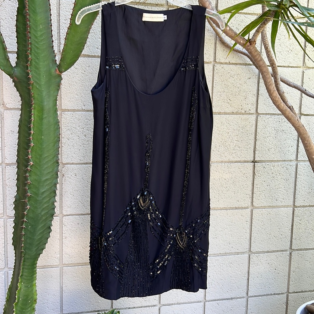 Johnny Was beaded black silk crepe dress.